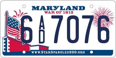 MD license plate 6AD7076