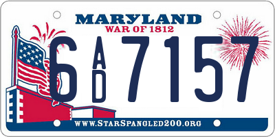 MD license plate 6AD7157