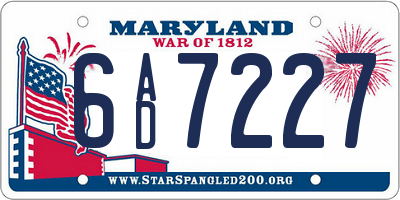 MD license plate 6AD7227