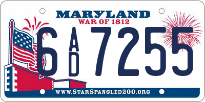 MD license plate 6AD7255