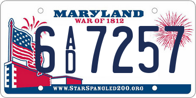 MD license plate 6AD7257