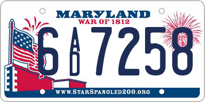 MD license plate 6AD7258