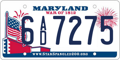 MD license plate 6AD7275