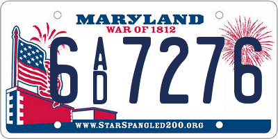 MD license plate 6AD7276