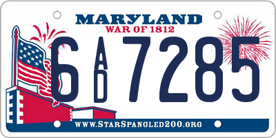 MD license plate 6AD7285