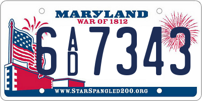 MD license plate 6AD7343