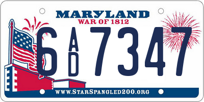 MD license plate 6AD7347