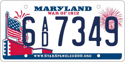 MD license plate 6AD7349