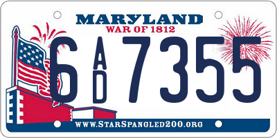 MD license plate 6AD7355