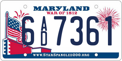 MD license plate 6AD7361