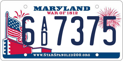 MD license plate 6AD7375