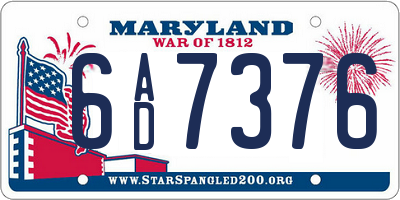 MD license plate 6AD7376