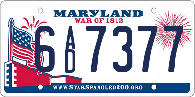 MD license plate 6AD7377
