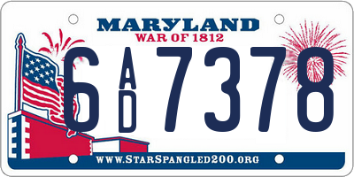 MD license plate 6AD7378