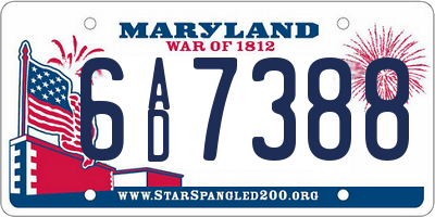 MD license plate 6AD7388