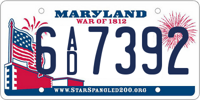MD license plate 6AD7392