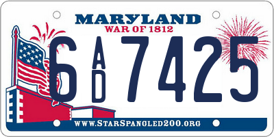 MD license plate 6AD7425
