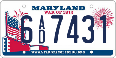 MD license plate 6AD7431