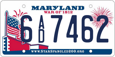 MD license plate 6AD7462