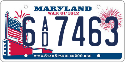 MD license plate 6AD7463