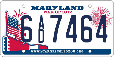 MD license plate 6AD7464