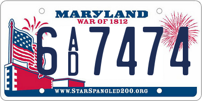 MD license plate 6AD7474