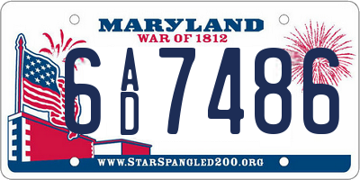 MD license plate 6AD7486