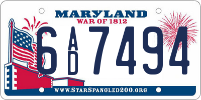 MD license plate 6AD7494