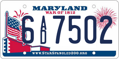 MD license plate 6AD7502