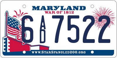 MD license plate 6AD7522
