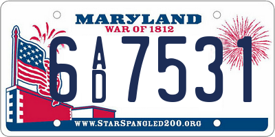 MD license plate 6AD7531