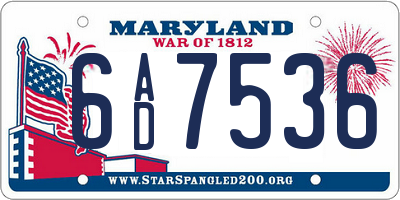 MD license plate 6AD7536