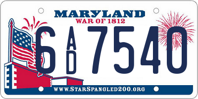 MD license plate 6AD7540