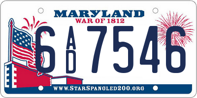 MD license plate 6AD7546