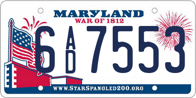 MD license plate 6AD7553