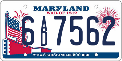 MD license plate 6AD7562