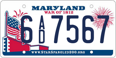 MD license plate 6AD7567