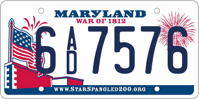 MD license plate 6AD7576