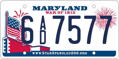 MD license plate 6AD7577