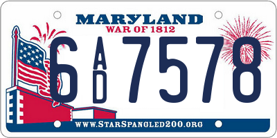 MD license plate 6AD7578