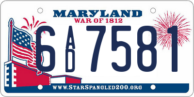 MD license plate 6AD7581