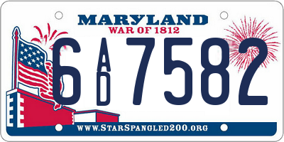 MD license plate 6AD7582