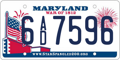 MD license plate 6AD7596