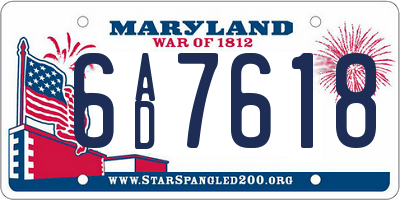 MD license plate 6AD7618