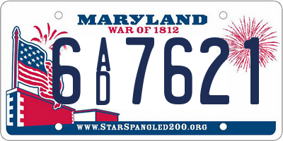 MD license plate 6AD7621