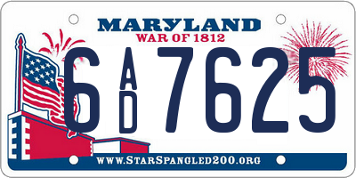 MD license plate 6AD7625