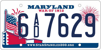 MD license plate 6AD7629