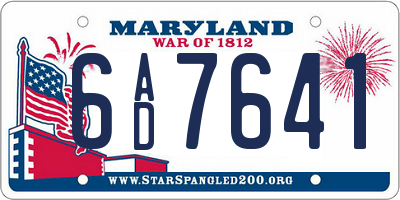MD license plate 6AD7641