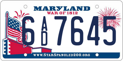 MD license plate 6AD7645