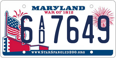 MD license plate 6AD7649